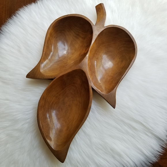 Boho Vintage Leaf Shaped Wooden Tray - Picture 5 of 13